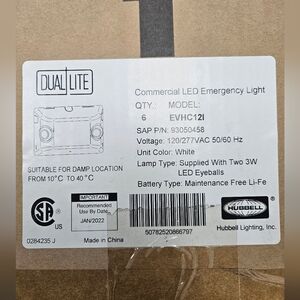 Dual-Lite EVHC12I LED Emergency Light 6-Pack – Commercial Grade White – NEW